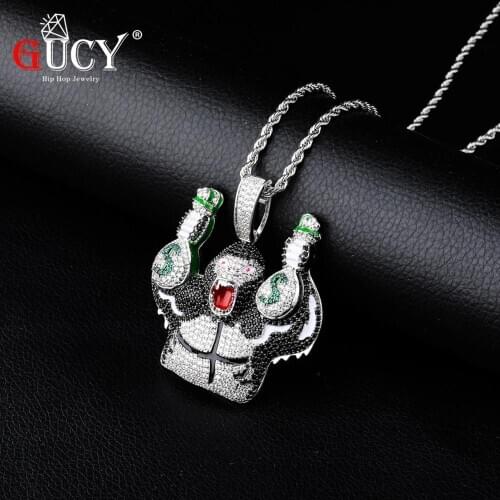 GUCY Animal Gorilla Pendant Necklace With Tennis Chain Silver Color Charm Bling Cubic Zircon Mens Hip Hop Rock Jewelry