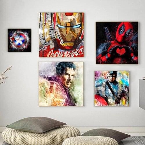 Canvas Paintings Marvel Superhero Captain America Spiderman Posters and Graffiti Prints Wall Art Pictures for Living Home Decor