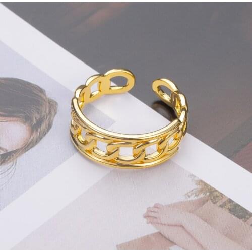 Gold Color Plating Chain Shape Rings Wide For Unisex Vintage Gothic Chunky Midi Adjustable Ring Antique Jewelry Accessory