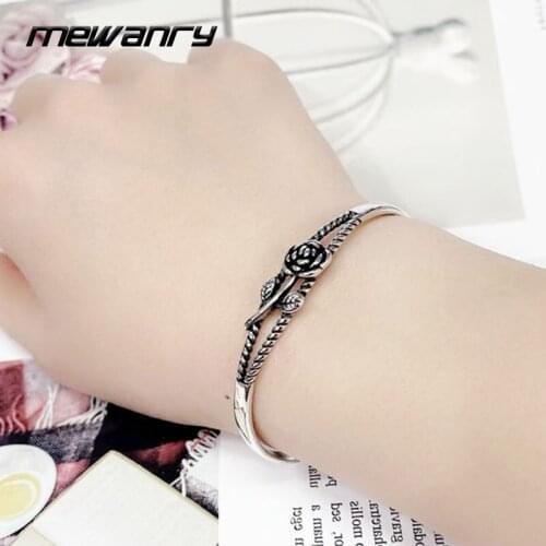 Mewanry 925 Sterling Silver Bracelet for Women Summer New Trend Vintage Charm Sweet Rose Party Thai Silver Jewelry Birthday Gift