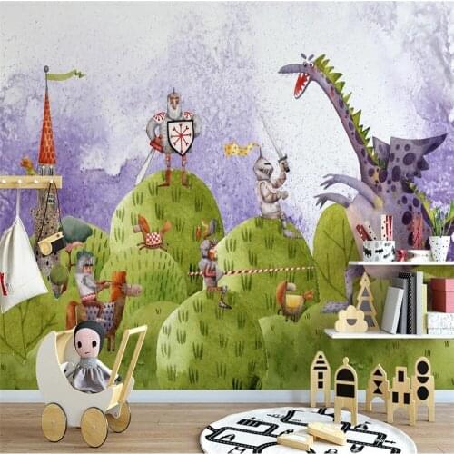 Milofi custom 3D wallpaper mural Nordic minimalist cartoon castle knight childrens room background wall paper mural decorative