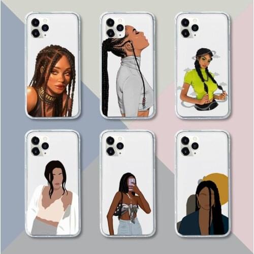 Black braids girl fashion Phone Case Transparent For iPhone 12 11 pro mini XS XR X max 5 6 s 7 8 plus Soft TPU Clear Mobile bags
