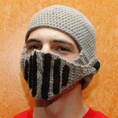 Men Knight Knit Beard Hats Handmade Woolen Yarn Knitwear Windproof Headgear