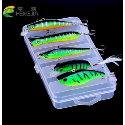 HENGJIA 5pcs Mixed Fishing Lure Set Kit Plastic Trout Minnow/Topwater Popper/Metal VIB/Pencil/ Frog Bait pesca fishing tackle