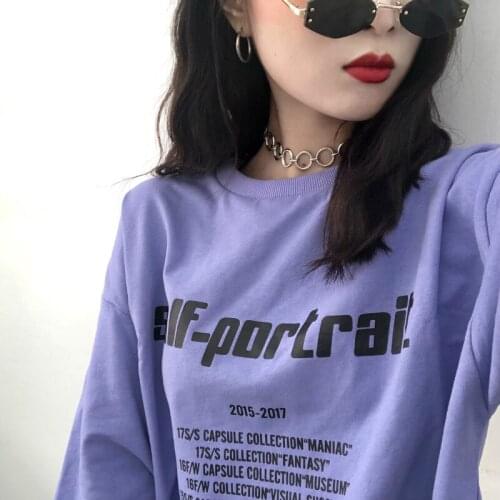New Women T Shirt Autumn Long Sleeve Crop Top Loose Letter Print Pullover Casual T-shirt