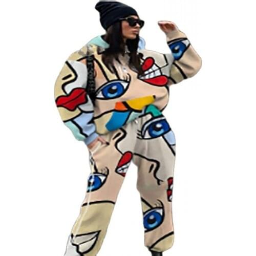 Fashion New Abstract Digital Printing Two-Piece Womens Jacket And Trousers With High-Quality Street Shooting Suit Winter 2020