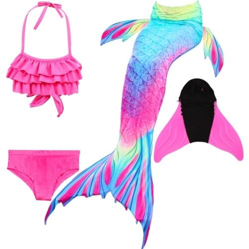 New Blue Children Mermaid Swimwear Girls Colorful Bikini Children Split Kids Swimsuit Mermaid Tail with or No Monofin Fin