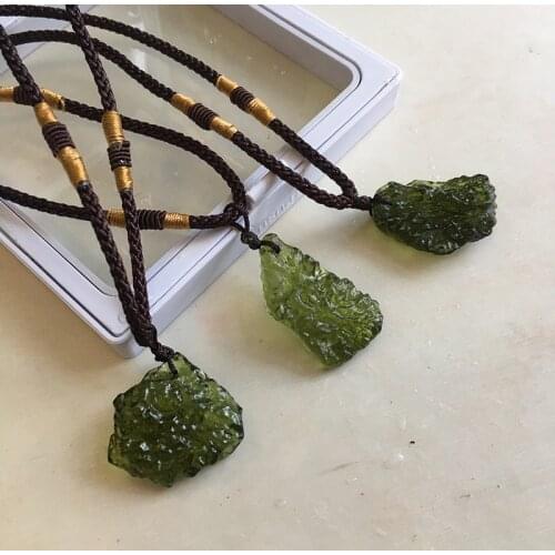 Natural Moldavite necklace for women handmade irregular Crushed crystal stone necklace green