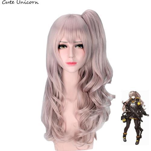 Girls Frontline Ump45 UMP9 Cosplay Wig with Ponytails Long Synthetic Wigs Heat Resistant fiber Halloween Party Play fake hair