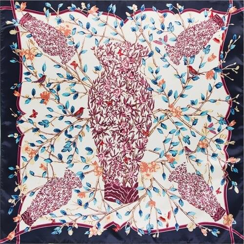 90*90cm Luxury Brand Women Chinese Silk Floral Scarfs Female European Style Square Scarves Spring Summer Shawls For Ladies
