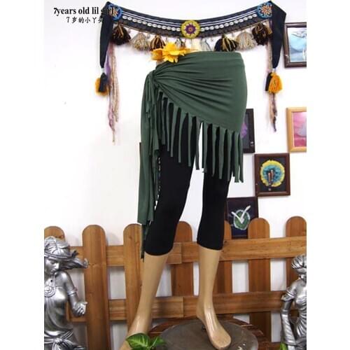 Lycra Cotton Gothic Tribal Belly Dance Hip Scarf Wrap Waist Belt With Short Tassels