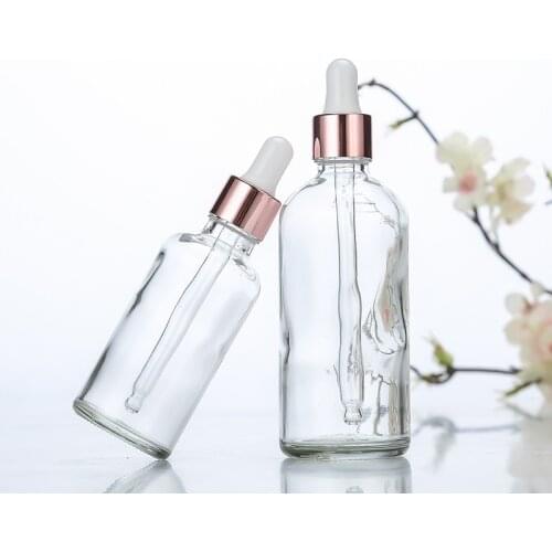 Transparent Dropper Glass Rose Gold Lid 10/15/20/30/50/100ML Aromatherapy Liquid Essential Massage Oil Pipette Refillable Bottle
