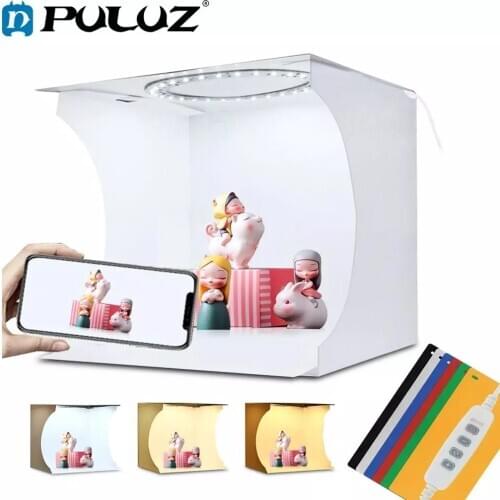 PULUZ 20cm Mini LED Ring Light Box Lightbox Photo Studio Box Photography Light Studio Shooting Tent Box Kit & 6 Color Backdrops