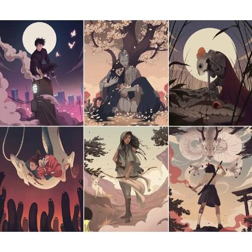 QIZITENG Full Square/Round Japanese Illustration Kit Diamond Embroidery Paintings 5D Diy Mosaic Home Decoration Holiday Gift New