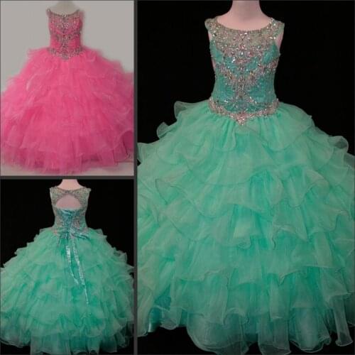 Luxury Princess Evening Gowns Scoop Neck Crystal Beadings Rhinestone Mint Green Children Pageant Gowns for Girls