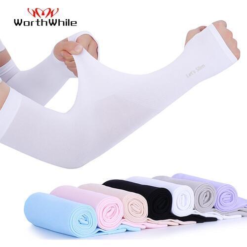 WorthWhile Ice Fabric Arm Sleeves UV Protection Mangas Warmers Summer Sports Running Cycling Driving Reflective Sunscreen