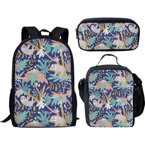 Cute Sloth Printing School Bags for Girls Animal School Bag Children 3pcs/set Primary Schoolbag Bagpack Students Softback