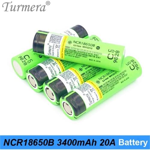 Turmera 100% Original 18650 Battery NCR18650B 3.7V 3400mAh 20A Rechargeable Lithium Battery for Screwdriver Flashlight Battery