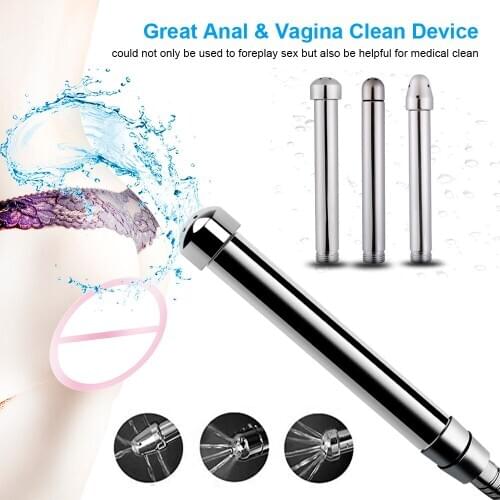 Unisex Metal Anal Douche Shower Cleaning Enemator Enema Tap With 3 Styles Head Anal Vaginal Cleaner Butt Plug Adult Toy Sex Tool
