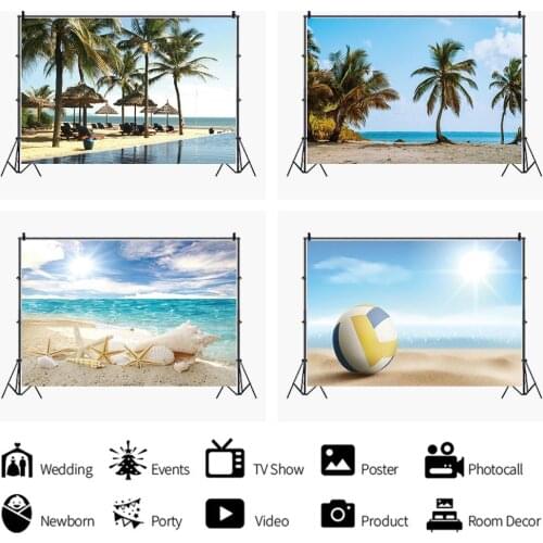 Seaside Beach Coconut Trees Beautiful Seascape Backdrop Photography Photos Kid Room Decoration Baby Bath Vinyl Background Custom