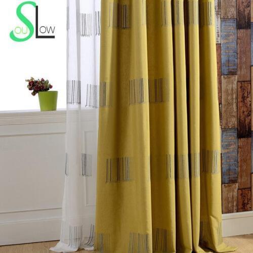 Slow Soul Green Barcode Cotton Curtain Fabric French Window Embroidered Geometric Curtains For Living Room Tulle Kitchen Bedroom