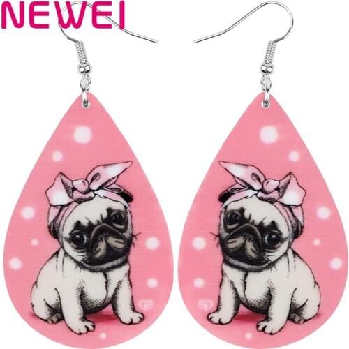 NEWEI Acrylic Teardrop Anime Headband Pugdog Dog Earrings Animal Drop Dangle Jewelry For Women Girls Teens Kid Charms Party Gift