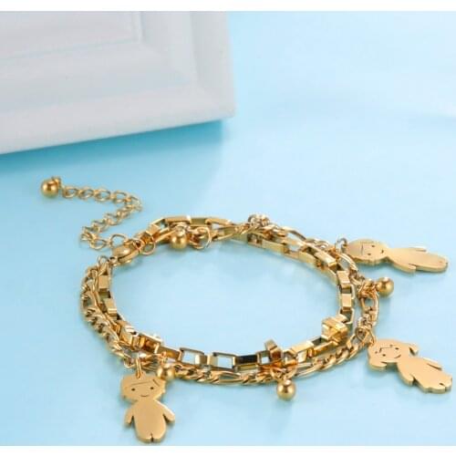 Lemegeton Custom Name Family Bracelet For Women Personalized Double chain Stainless Steel Boy Girl Name Bracelets Jewelry