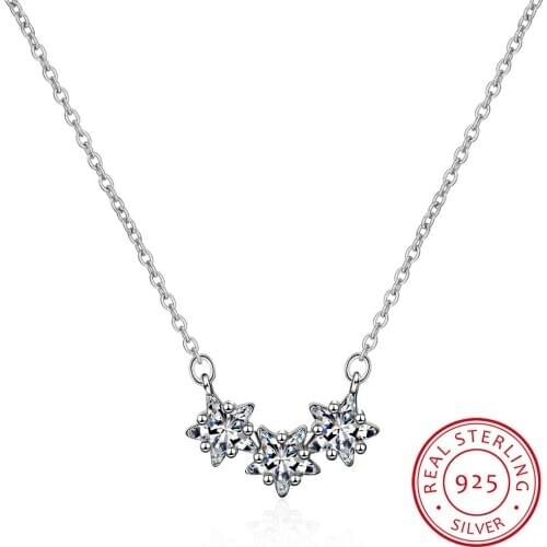 925 Sterling Silver Clavicle Chain Necklace Zirconia Star Pendant Necklace For Women S-N315