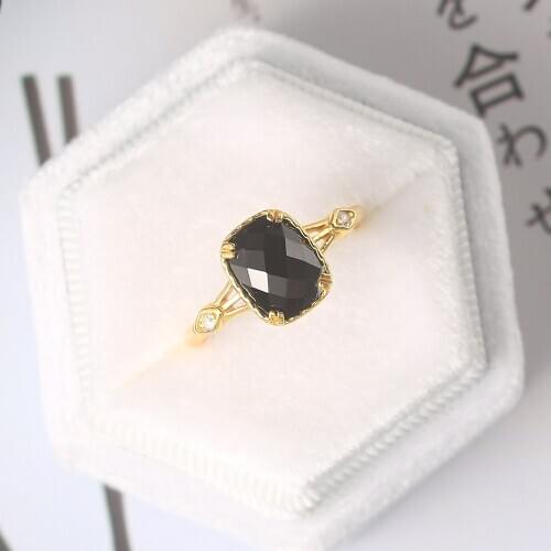 LAMOON 925 Sterling Silver Ring For Women Natural Black Agale Flat Lattice Surface 14K Gold Plated Fine Jewlerly LMRI109