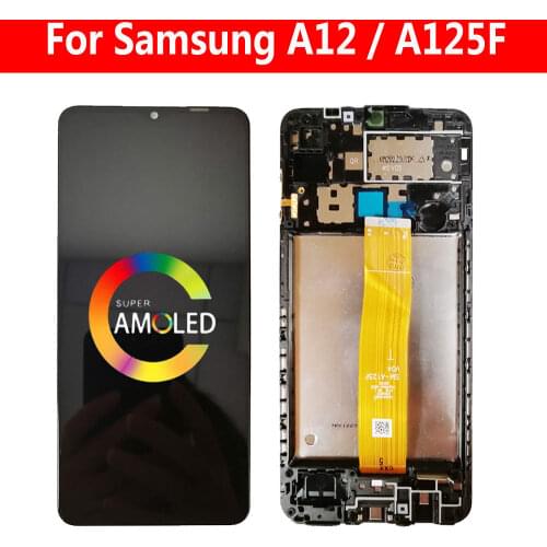 Super AMOLED A12 LCD With Frame For Samsung Galaxy A12 A125F Display A125F/DS A125F/DSN Touch Screen Digitizer Assembly 6.5"