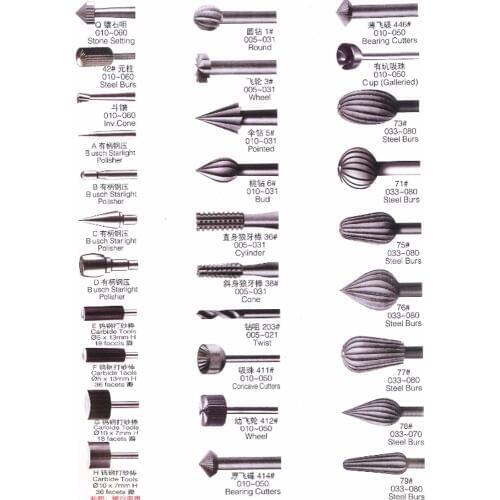 1mm Steel Burs Series Bearing Cutters Carbide Tools 2.35mm Shank 6pcs /lot