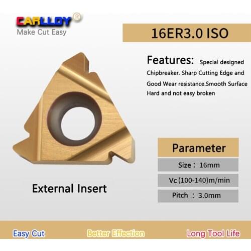 10pcs 3.0 pitch Thread Insert 16ER3.0ISO Yellow Right Hand External Threading Tips YYTRS