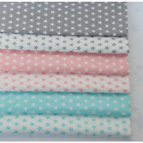 100% cotton twill cloth simple GRAY PINK AQUA stars fabrics for DIY crib bedding patchwork cushion quilting handwork home decor