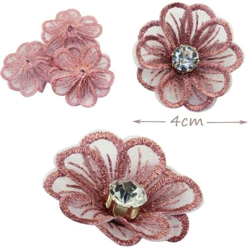 12pcs/bag 4cm artificial flower rhinestone embroidery flower women headband DIY supplies bride bouquet decoration household