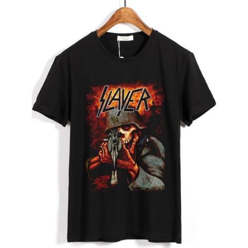 13 designs Harajuku SLAYER Band Rock Brand shirt Punk Hardrock heavy Metal 100%Cotton Skull soldier rifle black tee Warrior