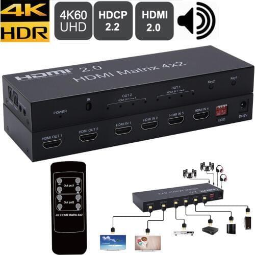 2.0 HDMI matrix 4X2 HDMI 2.0 Matrix 2X2 2X4 with HDMI toslink audio out 4K 60Hz HDR HDCP HDMI matrix Switcher splitter