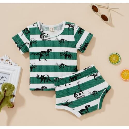 Newborn Little Baby 2Pcs Summer Clothes Set Cute Cartoon Dinosaur Print Short Sleeve T-Shirt+Shorts Newborn Kids Outfits Suit