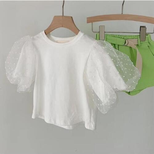 2020 Baby Girl Fashion Clothing white Cotton puff sleeve T-shirt Clothes Children Party Birthday Wear