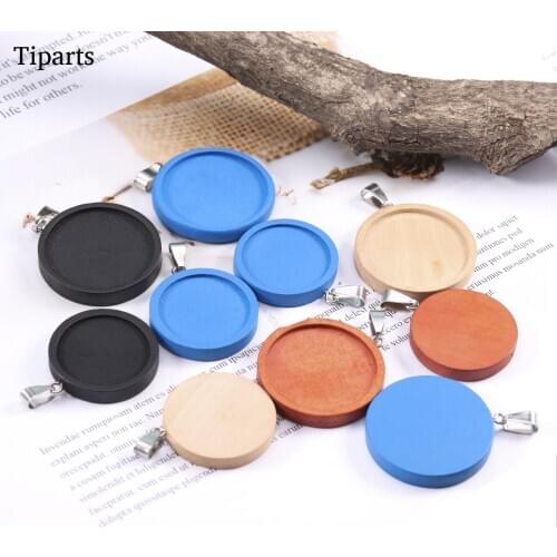 8pcs/lot 25/30mm Blank Wood Cabochon Brooch Base Settings Tray Pendant Diy Brooches necklace Backs for Jewelry Making