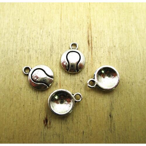 30pcs--13x10mm Tennis Ball Charms Tennis charm pendants DIY necklace/ bracelets charms antique silver tone