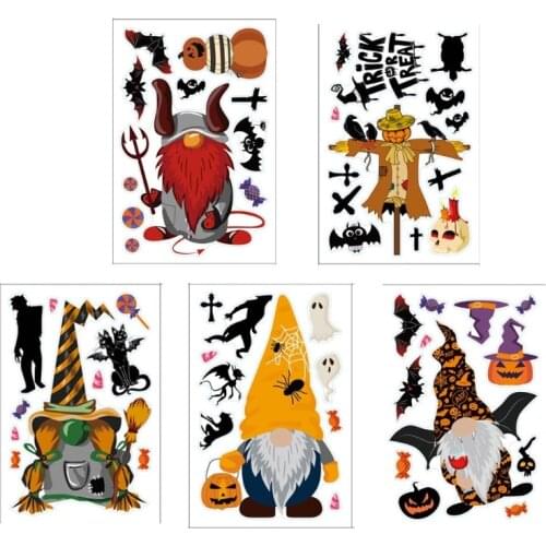 9 Sheet Halloween Dwarf Faceless Doll Window Decals Gnome Pumpkin Clings Wall Sticker For Festival Party Home Decor Supplies