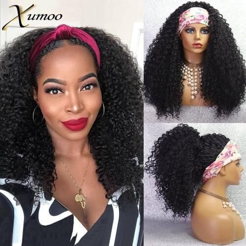 XUMOO Afro Kinky Curly Black Synthetic Wig High Temperature Fiber Long Headband Wig Non-Lace Cosplay Wigs For Black Women