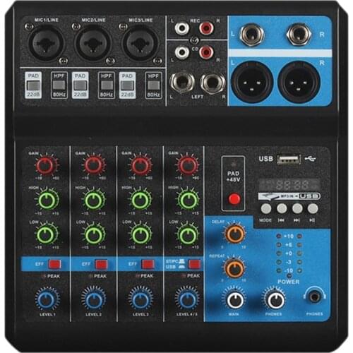 Audio Mixer,5 Channel USB Bluetooth Audio Mixer Sound Board 48V Phantom Power MP3 Computer Input Mixer Audio