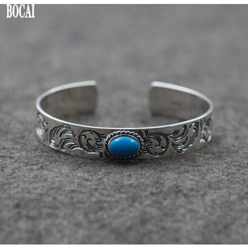BOCAI New real s925 sterling silver jewelry vintage rose flower Tang grass pattern men and women bracelet