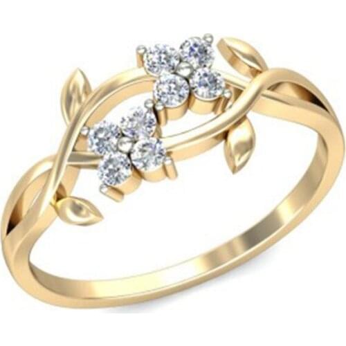 JK Brand Women Accessories Creative Light Yellow Color Vine Flower Zircon Ring Engagement Wedding Rings For Women Size 6-10