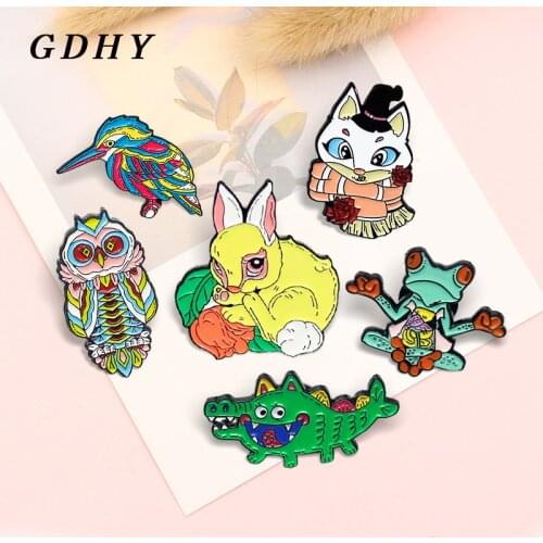 GDHY Cute Animal Brooch Rabbit Yoga Frog Anatomy Viscera Owl Crocodile Bird Fox Cat Enamel Pins Lapel Badges Funny Zoo Jewelry