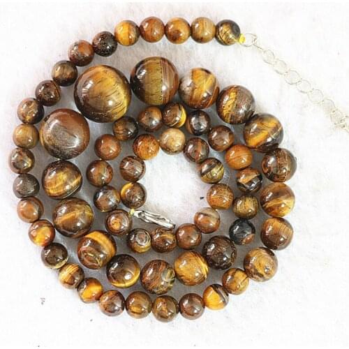 Hot yellow tiger stone 6-14mm new round loose beads handmade necklace 18"B630