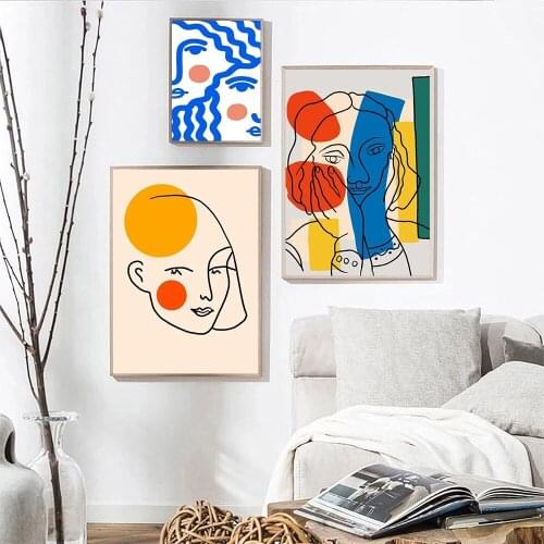 Canvas Painting Nordic Modern Wall Pictures For Living Room Decor Abstract Colorful Line Art Posters Prints Girl With Red Face