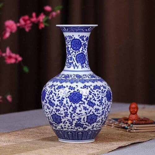 Ceramics antique blue and white porcelain vase Fuguizhu living room TV cabinet ornaments Chinese home decorations