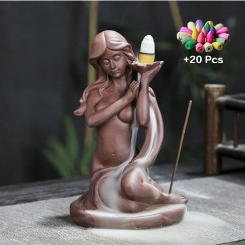 Ceramic Incense Burner Bathing Girl Aroma Lamps Aromatic Home Decorations Waterfall Incense Incense Seat